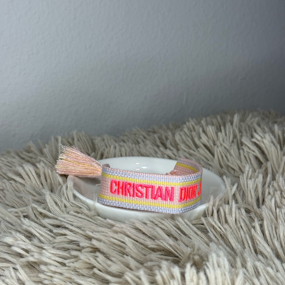 Dior Pink Yellow and Silver Woven Logo Bracelet